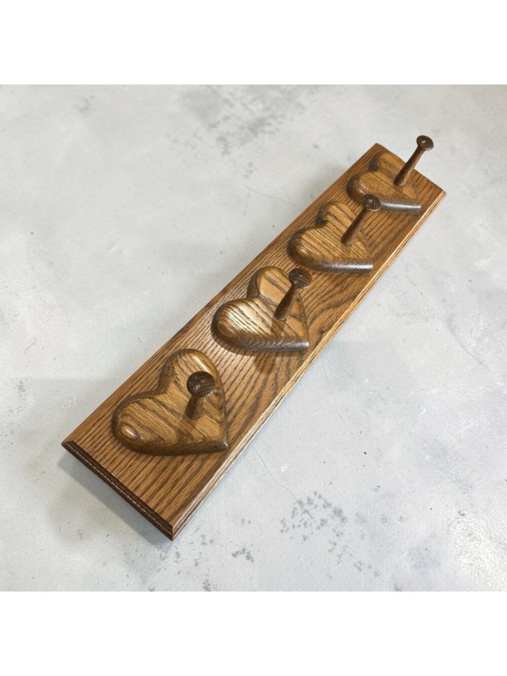 Vintage 80s Heart Shaped Oak Wood Small Peg Wall Coat/Key Hanger/Leash/Scarf